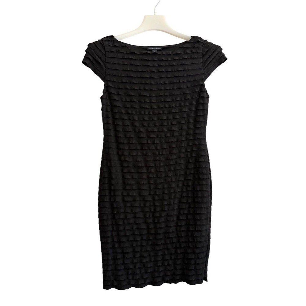 Nwt Banana Republic Black Textured Ruffle Sheath Midi Dress Small Lbd